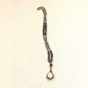 Elegant Silver and Black Necklace with Minimalist Pendant